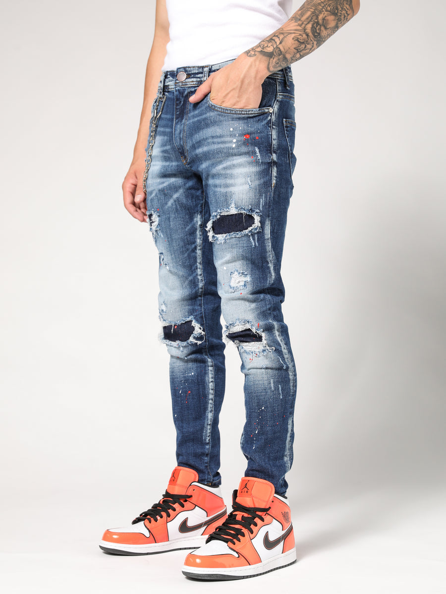 ウェルダン BLUE WASHED PATCH WORK JEANS M 青-